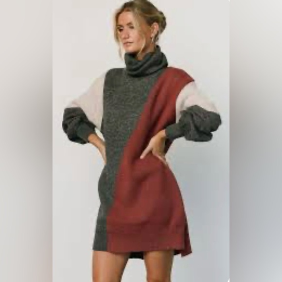 Blu Pepper Colorblock Turtleneck Sweater Charcoal Multi Dress NWT - Picture 1 of 5